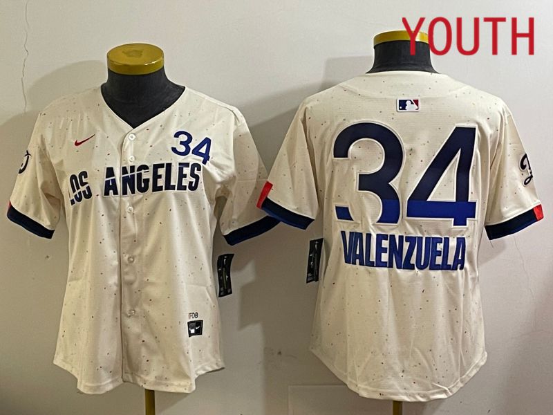 Youth Los Angeles Dodgers #34 Valenzuela Cream City Edition Nike 2024 MLB Jersey style 11203
